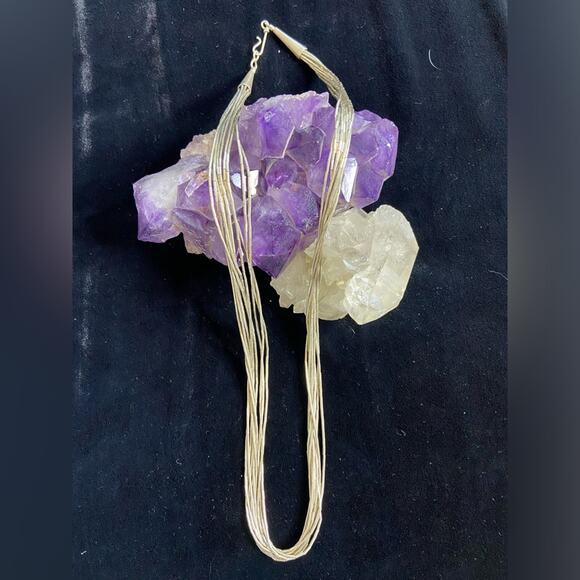 ESTATE STERLING SILVER 10 STRAND 12” LIQUID SILVER HEISHI OLD PAWN - Picture 3 of 9